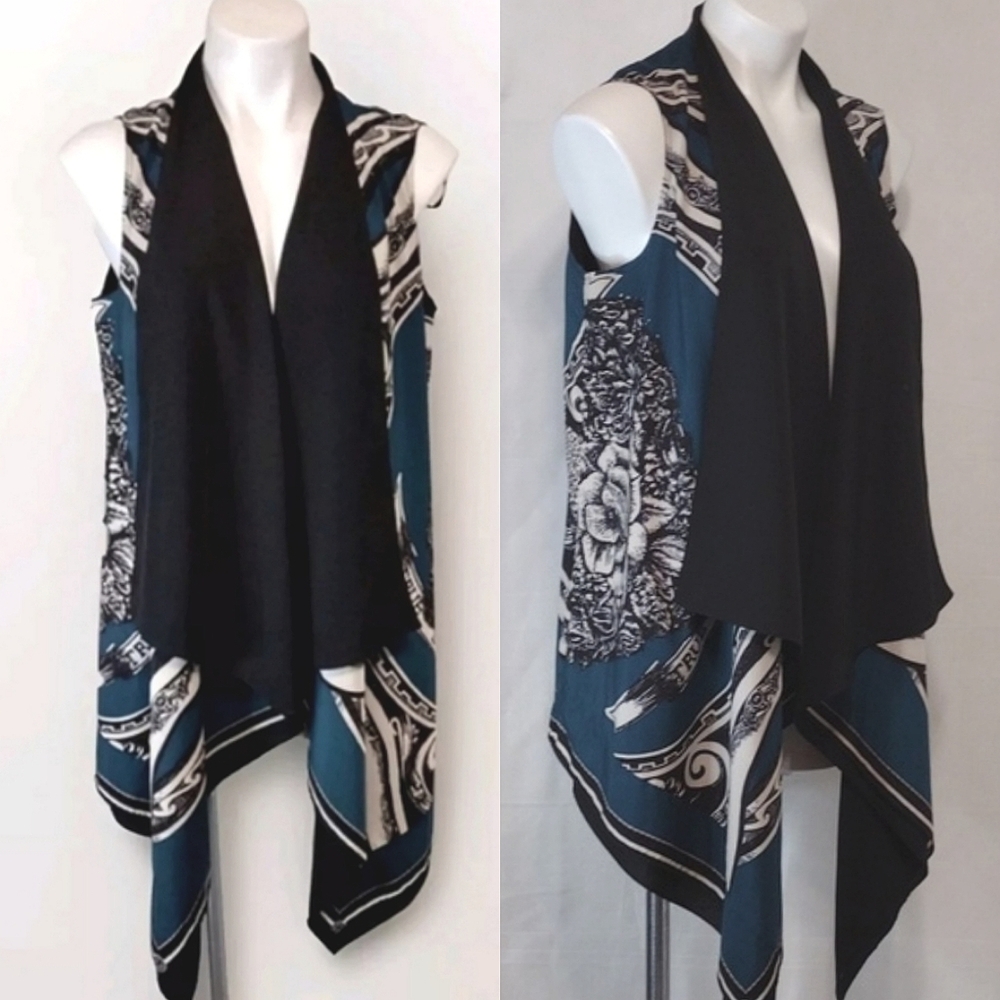 DKNY XS/S Convertible Scarf Top Vest Open Front Handkerchief Hem Flowy Elegant